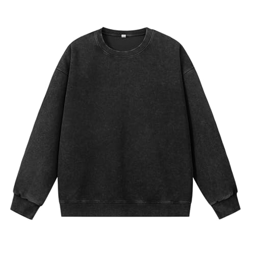Generisch Sudadera para hombre sin capucha, informal, manga larga, cuello redondo, para uso diario, lavable, tela suave, ajuste cómodo para primavera, otoño e invierno, Negro , XXL