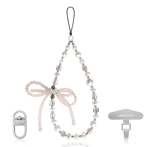 [CSILOVEE] スマホストラップ ストラップ ラインストーン ビーズ パール 手首 レディ キラキラ ショルダー 蝶 真珠 蝶結び ハート キラキラ カラフル ホワイト ブラック ピンク 活発で可愛い おしゃれ 人気 全スマホ対応 耐久性 韓国 ステンレスタグ1枚付き (ピンク, A-30cm)