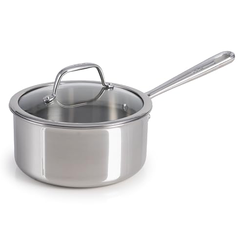 Image of T-Fal Pro Tri-Ply Stainless Steel Sauce Pan with Lid, 2 Quart Saucepan with Lid, Induction Pot, Oven Safe 500F, Lid-350F, Fast & Even Heat, Professional Quality & Durability, Silver
