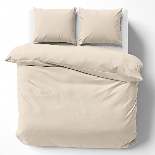 Alreya Mako Satin Bettwäsche 240 x 220 cm mit 2 Kissenbezuge 80 x 80 cm - 100% Baumwolle mit YKK Reißverschluss, Superweiches Bettbezug, Oeko-TEX® Standard Zertifiziert, Beige Cover