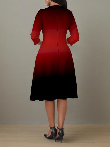 Image of PinkPatty Women's Casual 3 /4 Sleeve Midi Dresses Fit and Flare Church Work Dress with Pockets