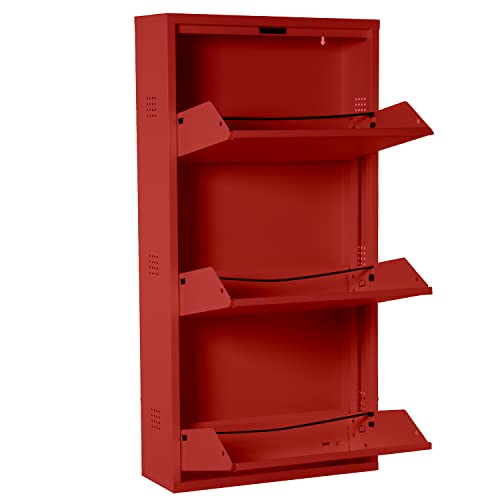 DRW Meuble à Chaussures avec 3 tiroirs et évent en métal Rouge 50 x 15 x 130 cm, Multicolore, estandar