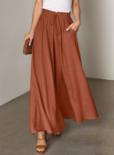 Image of Dokotoo Pants for Women Casual Elastic Waist Wide Leg Pants with Pockets