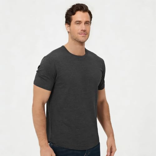 Image of Mens T-Shirts Crew Neck Shirts Athletic Fitted Plain Basic Tees Soft Cotton Blend Comfort T Shirts for Men