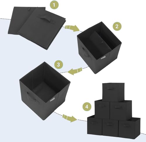STORAGEIDEAS Storage Cubes, 11 Inch Cube Storage Bins, Set of 4, Fabric Foldable Storage Bins with Handles, Closet Storage Organizer Bins, Cubby Clothing Storage Baskets for Shelves, Black - Thumbnail 4