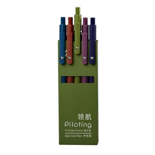 Bolígrafos de gel coloridos, bolígrafos retráctiles de punta fina de 0,5 mm para diario, juego de 5 bolígrafos de tinta suave de plástico negro con clip, color