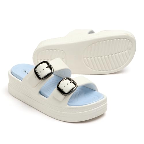 Image of Essence Women Buckle Sandals with Super Soft Insole | Ergonomic Footbed | Lightweight | Platform Heel | Cushioned Sole | Suggested by Doctors I Latest, Stylish and Trendy Slip-Ons for Girls and Ladies