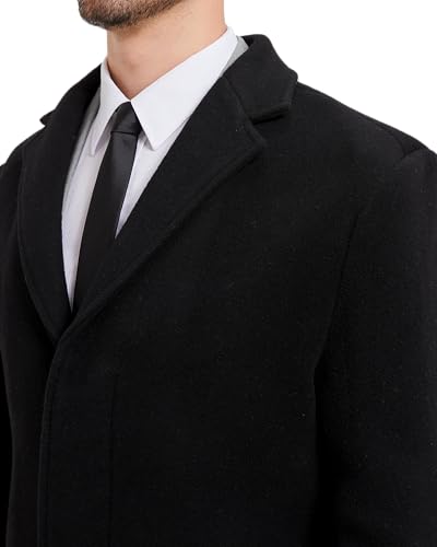 The Platinum Tailor Mens Black Overcoat Wool & Cashmere Covert Warm Winter Bond Coat Fully Lined (UK, Numeric, 44, Regular, Regular, Black - Black lining) - Image 6
