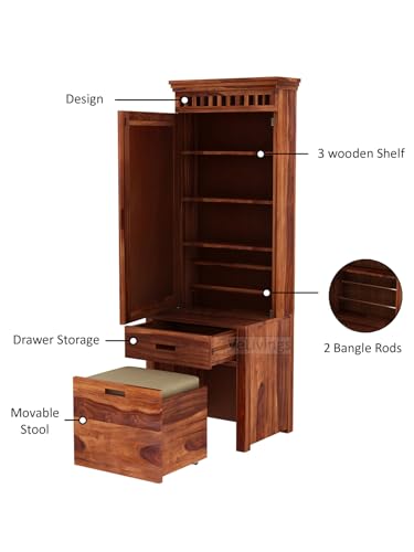 Image of VeLivings Solid Wood Wooden Dressing Table for Bedroom with Drawer, Mirror and Large Storage Space with Stool | Long Dresser Table with Mirror (Honey Finish)