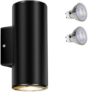 FUDESY Outdoor Wall Light, Up Down Outside Wall Lamps Mains Powered, IP54 Waterproof Plastic Wall Sconce, Black GU10 Exterior Wall Lighting for Garden Fence Patio Terrace Hallway, 3000K Warm White