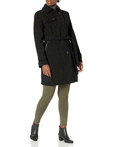 Calvin Klein womens Double Breasted Wool Trench, Black, L