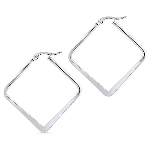 555Jewelry Stainless Steel Geometric Large Square Hoop Statement Earrings for Women, Metal Cover