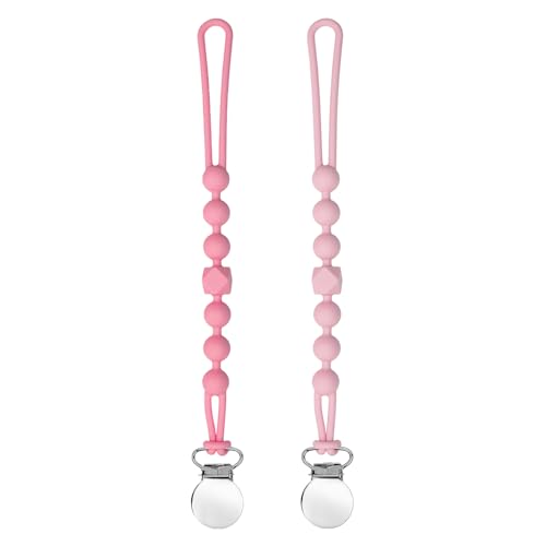 Image of Pacifier Clip Baby Girls - MORIBOX Silicone Paci Clip Teething Relief with One Piece Baby Binky Holder for Shower Birthday Gift 2 Pack