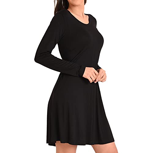 Image of Miss Lavish London Women's Long Sleeve Swing Dress with Pockets Relaxed Fit Soft Casual Dress