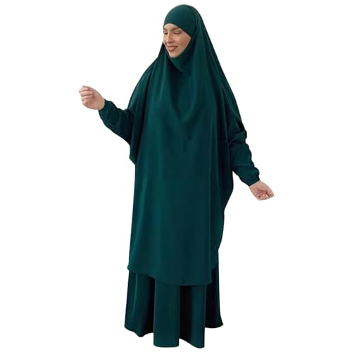 Robe de prière musulmane 2 pièces avec hijab jupe abaya couverture complète vert foncé