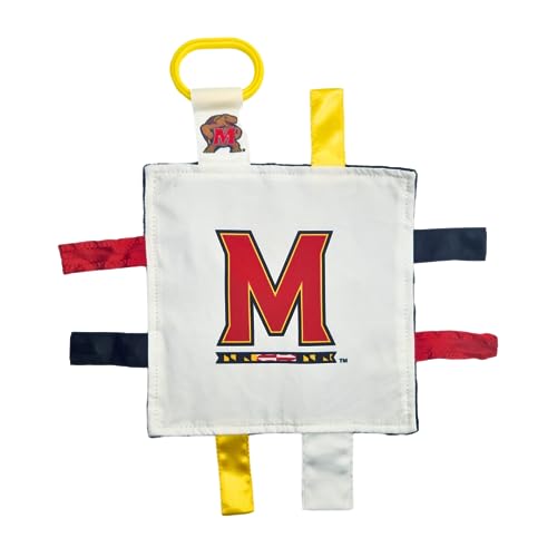 University of Maryland Crinkle Learning Lovey Sensory Plush Blanket - Tag Toys for Babies - Baby Stroller Toys - Sports Team Pride MVP Registry Gift w/Stroller Clip (8 x 8 Tag Toy)…
