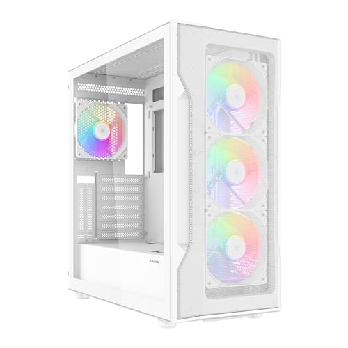 Image of SAMA S40 ATX Mid-Tower Gaming PC Case, 4 ARGB Fans, USB-C, 360mm AIO White