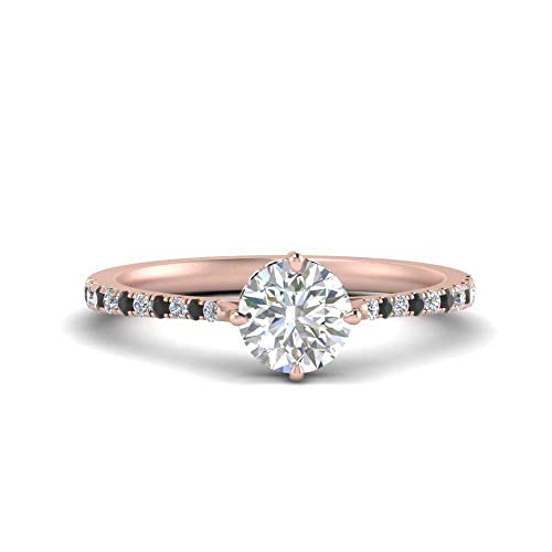 Image of Choose Your Gemstone Compass Point Under Halo Round Engagement Ring Rose Gold Plated Round Shape Side Stone Engagement Rings Lightweight Office Wear Everyday Gift Jewelry US Size 4 to 12