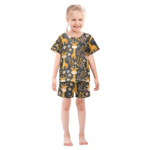 ALAZA Giraffe Flower Floral Pajamas Short Sleeve 2 Piece Sleepwear Top and Bottom Pajama Set Unisex3