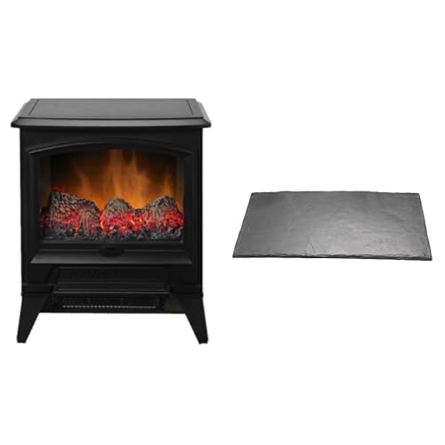 Image of Dimplex Casper Optiflame Small Black Electric Stove Fire With Lava Rock Fuel Bed and Slate Effect Hearth Pad