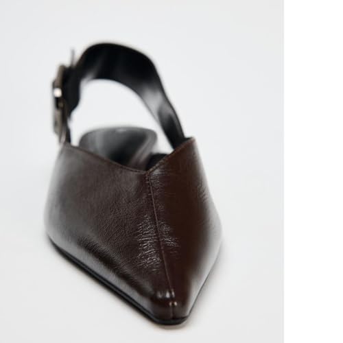 Women's Wide Welt Buckle Ballet Flats Pointed Toe Slingback Mules Mary Jane Flat Ballerina Shoes3