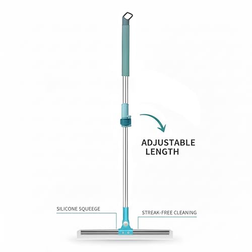Image of Stainless Steel Floor Wiper with Long Handle for Bathroom and Balcony, 45 cm Silicone Blade Water Squeegee for Tile, Marble and Wet Floor Cleaning.