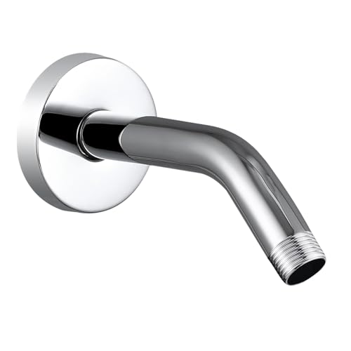 Voolan Shower Arm with Flange and Teflon Tape, 6'' Extension Shower Head Arm for Bathroom Fixed Shower Head, Solid Stainless Steel, Wall Mounted (Chrome)