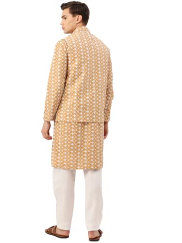 Image of SOJANYA (Since 1958 Men's Silk Blend Light Green Kurta & Nehrujacket with White Pyjama Combo