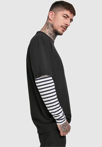 Urban Classics Oversized Double Layer Striped LS Hombre Camiseta Manga Larga Negro-Blanco M