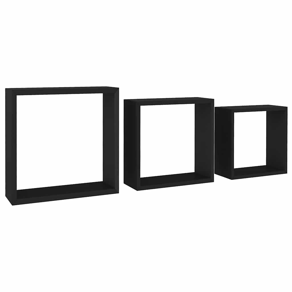 Étagères murales sous forme de cube 3 pcs Noir MDF