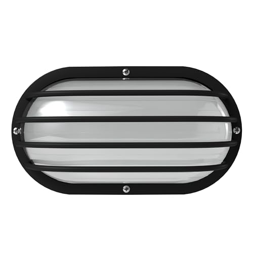 Image of KASTLITE Outdoor LED Bulkhead Light Fixture, 9.5W Energy Star 5000K Oval Wall Mount Nautical Lighting, Rust-Proof Polycarbonate Build for Wet Locations, Porch Patio Dock & Exterior Lights, FE102 /Black