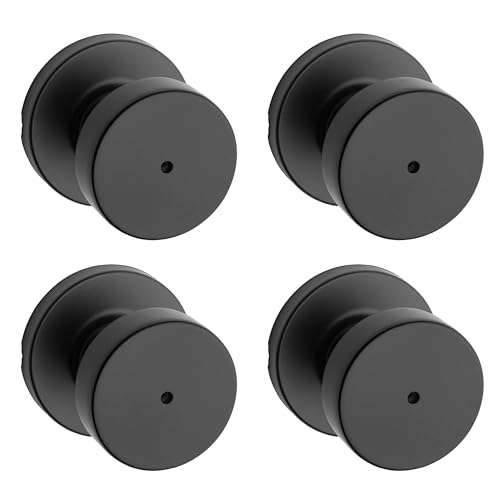 Image of Kwikset Pismo Interior Round Privacy Door Knob with Lock, Door Handle for Bathroom and Bedroom, Matte Black Keyless Push Button Lock Doorknob