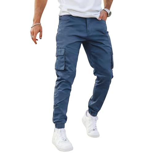 GINGTTO Mens Cargo Jogger Pants Slim Fit Stretch Zipper Pockets Thick Cotton Pants for Men Navy Blue 32