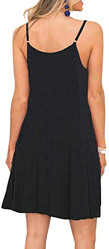 Beufri Women's Summer Spaghetti Strap Casual Swing Tank Beach Cover Up Dress With Pockets (Xl, 0 Black) #TOP1