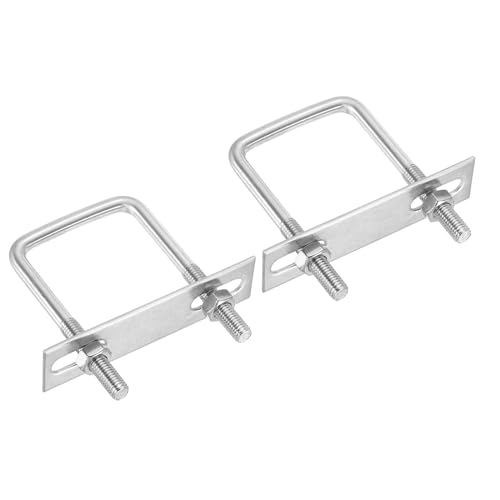 Image of PATIKIL M8x50x50mm Square U-Bolts Kit, 2Set 304 Stainless Steel Square U Shaped Bolts Replacement Parts with Frame Plates and Nuts for Ski Board Sailboat Trailer