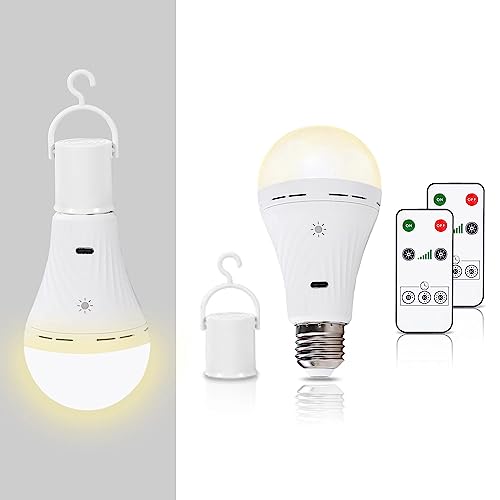 Ankudia Rechargeable Emergency LED Light Bulb, Battery Bulb Lamps with Remote Control & Hooks for Home Power Outage and Camping Outdoor Activity, Dimmable 7W 3000K/2 Pack Ankudia Rechargeable Emergency LED Light Bulb, Battery Bulb Lamps with Remote Control & Hooks for Home Power Outage and Camping Outdoor Activity, Dimmable 7W 3000K/2 Pack