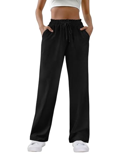 HMIYA Weite Hosen Damen 100% Baumwolle Lässig Gerade Stoffhose...