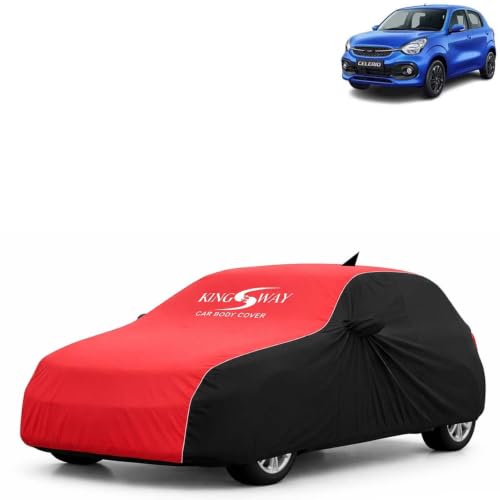 Image of KINGSWAY Super Waterproof Car Cover Only with Maruti Suzuki Celerio (Year 2021 Onwards) | Mirror and Antenna Pockets | All Weather Car Body Cover with Silver Piping | Black Red