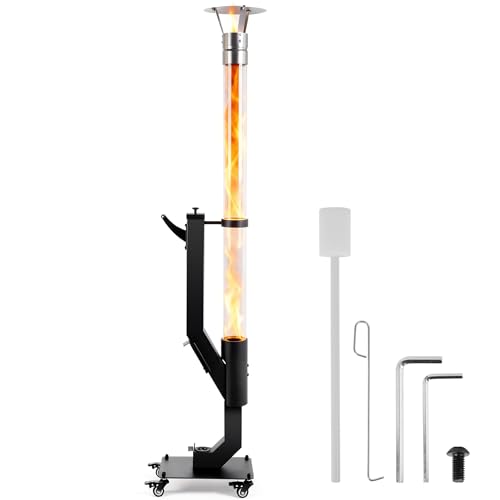 64 Inch Pellet Patio Heater, Outdoor Wood Pellet Stove with Stainless Steel Rain Cap, Lockable...
