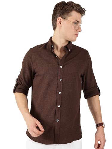 Image of Thomas Scott Men's | Solid | Textured Fabric | Full Sleeve | Slim Fit | Polyester-Blend | Spread Collar | Casual Shirt