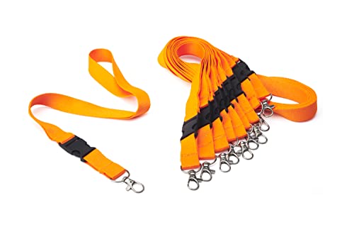 iboo 10 Lanières Tours de cou Orange Porte badge, Cordon avec Boucle Détachable - Porte-clés avec attache clip - Porte carte de visite