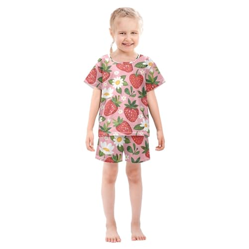 ALAZA Strawberry Floral Flower Pajamas Short Sleeve 2 Piece Sleepwear Top and Bottom Pajama Set Unisex3