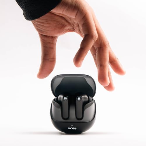 Image of MOSS Echo Whisper - TWS Earbuds Up to 60 Hours Total Playback, ANC (-35dB), ENC Clear Calls, Bluetooth 5.4, 10mm Drivers, Dual Device Pairing, Low Latency (40-60ms), Dual EQ Modes (Black)
