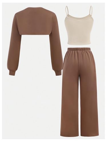 OYOANGLE Girl's Sweatsuit Set Letter Graphic Cami Top and High Low Hem Sweatshirt with Sweatpants Set Tracksuits2