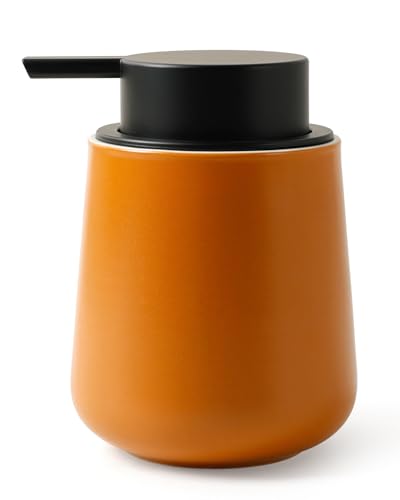 Image of BosilunLife Hand Soap Dispenser - Ceramic Dish Soap Dispenser for Bathroom 12ounce Refillable Liquid Hand Wash Dispenser for Essential Oil, Lotion Soap, Orange