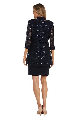 Image of R&M Richards Women's Sequin Lace Jacket & ITY Sheath with Necklace for Mother of the Bride, Cocktail Attire, Evening Wear