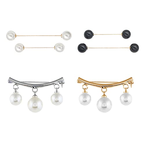 6 Pcs Sweater Shawl Clips for Women Double Faux Pearl Brooch Pins Trendy Hijab Pins Cardigan Clips for Collar Shirts Scarf(Pearl)