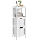 Yaheetech Bathroom Floor Cabinet, Wooden Storage Cabinet with 2 Drawers, Multifunctional Side Organizer Rack Stand Table, White