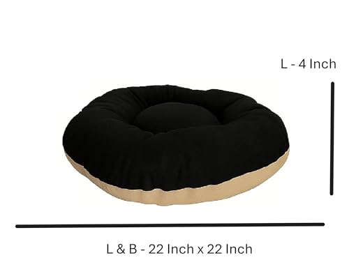 Image of The Pets Company Calming Dog & Cat Bed | Soft Fluffy Donut Reversible, Washable Pet Bed for Kittens Puppies | Cozy Plush Anti-Anxiety Cushion |, (L-22 Inch x B-22 Inch x H-4 Inch), Black & Beige-XS