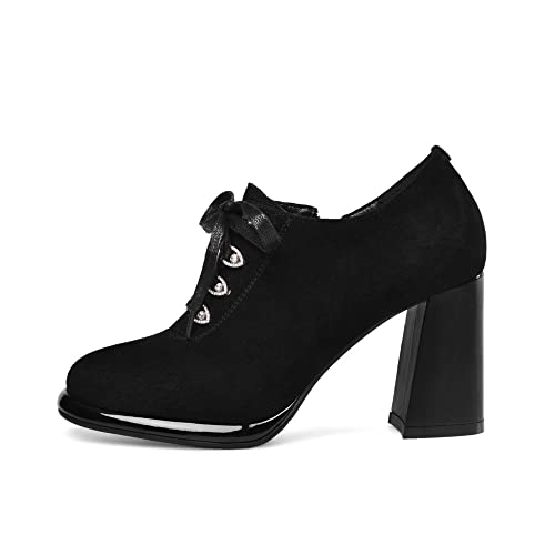 TinaCus Women's Round Toe Suede Leather Handmade Side Zipper Sleftie Pump Shoes with High Chunky Heel3